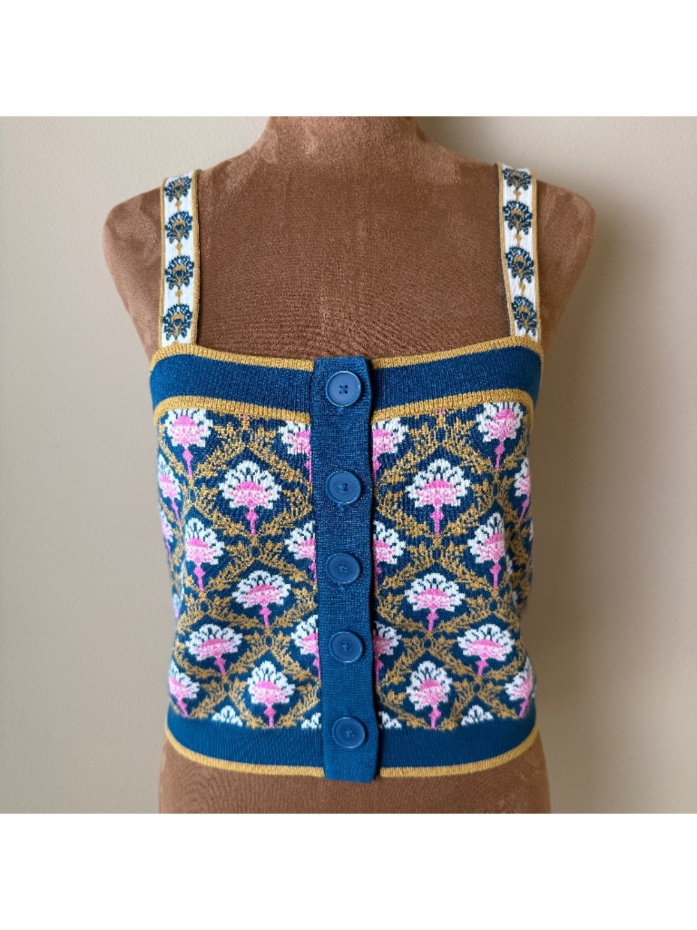 Maeve Anthropologie Floral Knit Sweater Tank Top Womens Small Cropped Shirt
